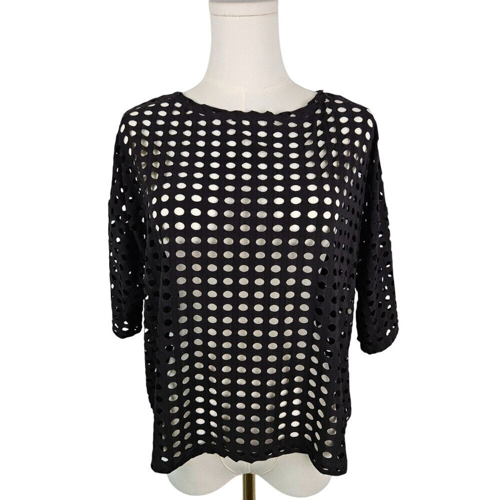 Clara Sunwoo Black Open Back Laser Cut Polka Dot Top Small
